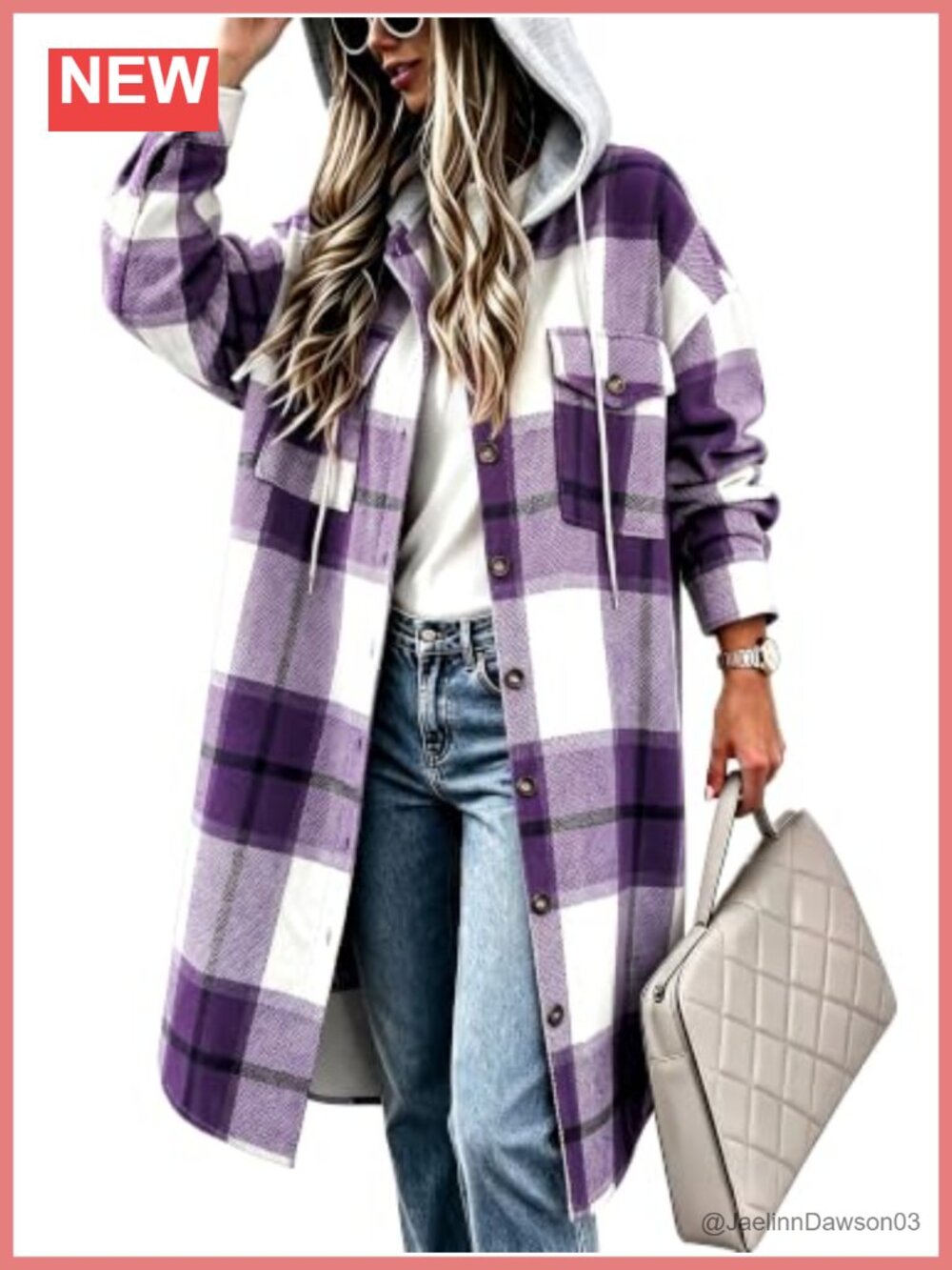 CHICZONE Womens Long Plaid Flannel Hooded Shacket Jacket Oversized Button Front